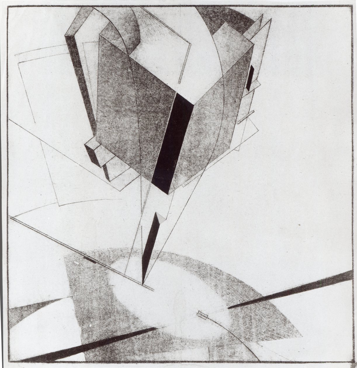 Proun 5 A, 1919 (delvis håndfarvet litho) af Eliezer Markowich Lissitzky