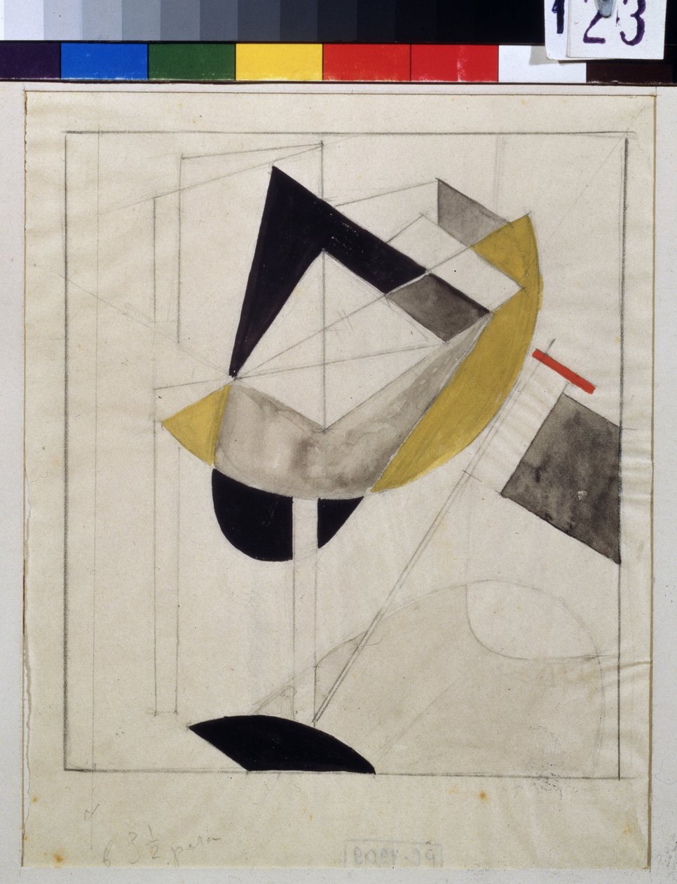 Proun 19 (Proun 19) - Værk af Lazar Lissitskij dit El Lissitskij (Lissitsky eller Lissitski eller Lissitzky) (1890-1941), Gouache og blæk på papir, omkring 1920 - Russisk avantgarde, begyndelsen af ​​det 20. århundrede, abstrakt kunst - Staten Tretyakov Ga af Eliezer Markowich Lissitzky