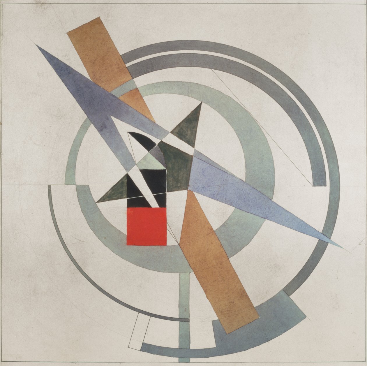 Kile med rød firkant (gouache på papir) af Eliezer Markowich Lissitzky