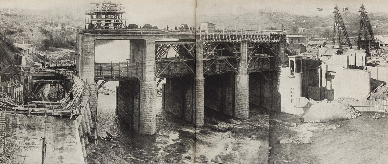 Rioni vandkraftværk. Illustration fra USSR Builds Socialism, 1933. af Eliezer Markowich Lissitzky