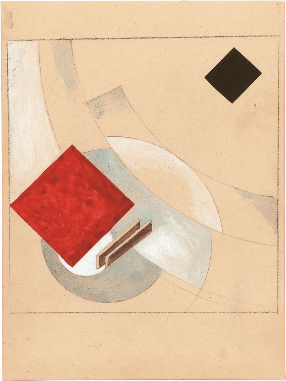 Studie til historien om to kvadrater, ca. 1920 af Eliezer Markowich Lissitzky