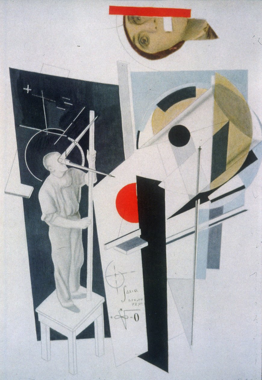 Tatlin på arbejde. Illustration til bogen Six Tales with Easy Endings, af Ilya Ehrenburg af Eliezer Markowich Lissitzky