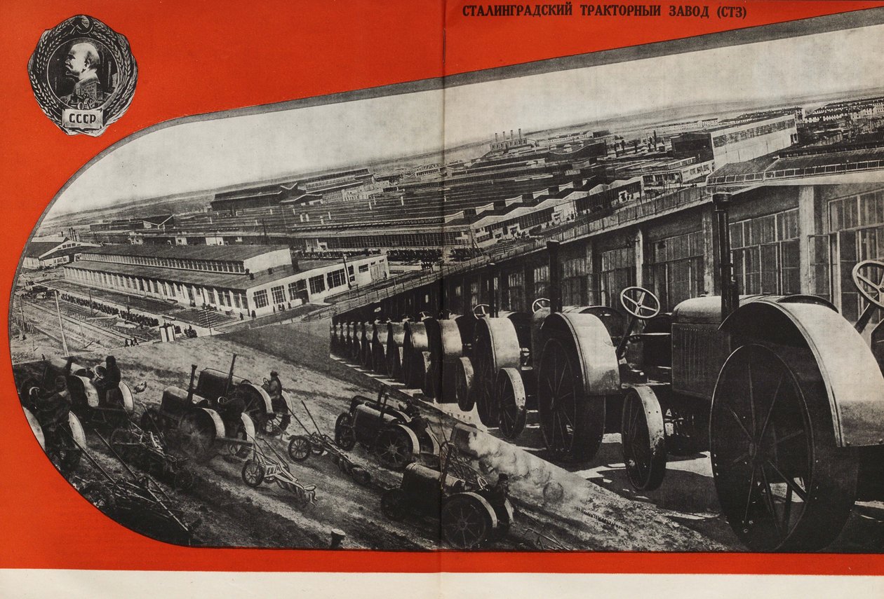 Stalingrad traktorfabrik. Illustration fra USSR Builds Socialism, 1933. af Eliezer Markowich Lissitzky