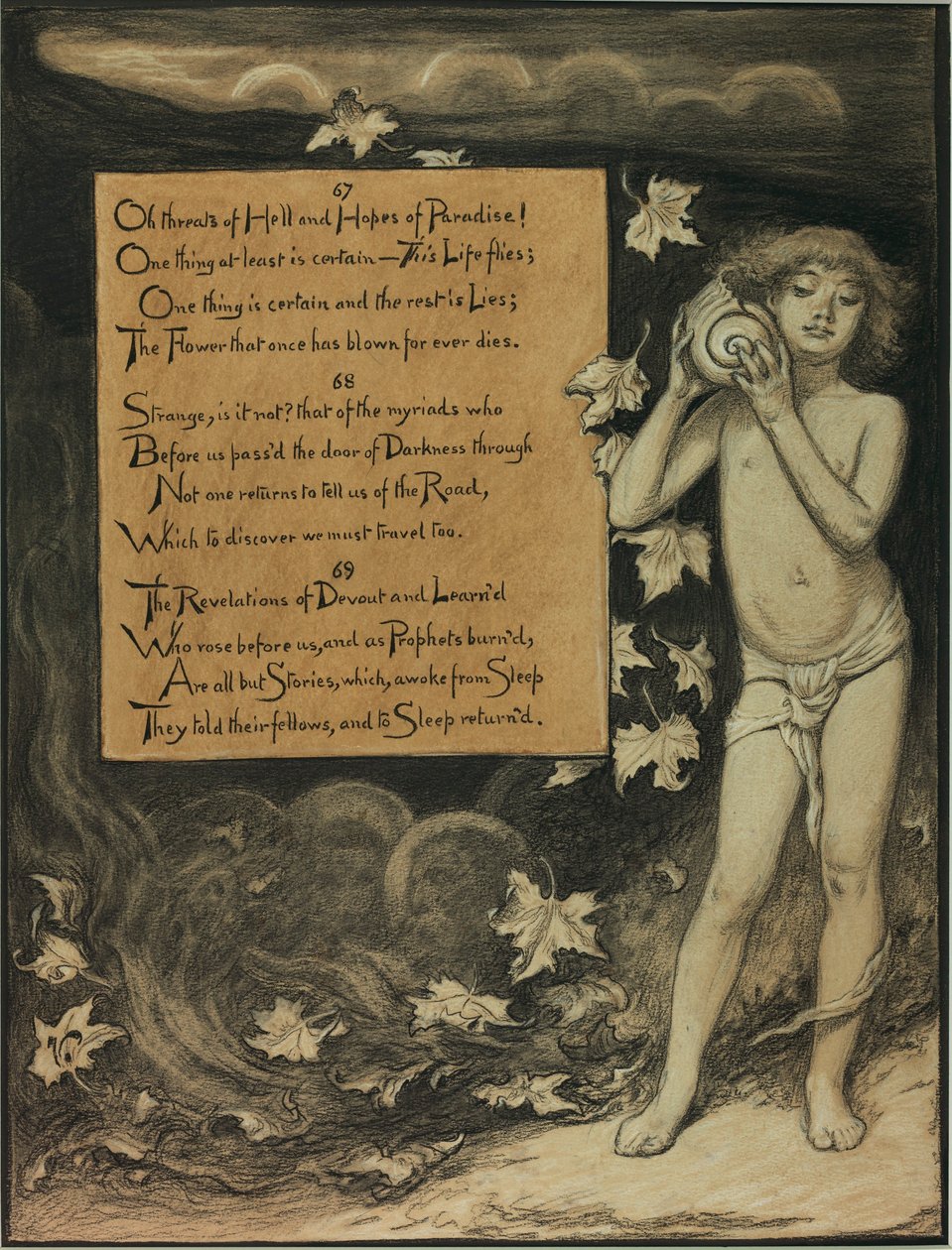 (Illustration til Rubáiyát af Omar Khayyám) Nutiden lytter til fortidens stemmer af Elihu Vedder