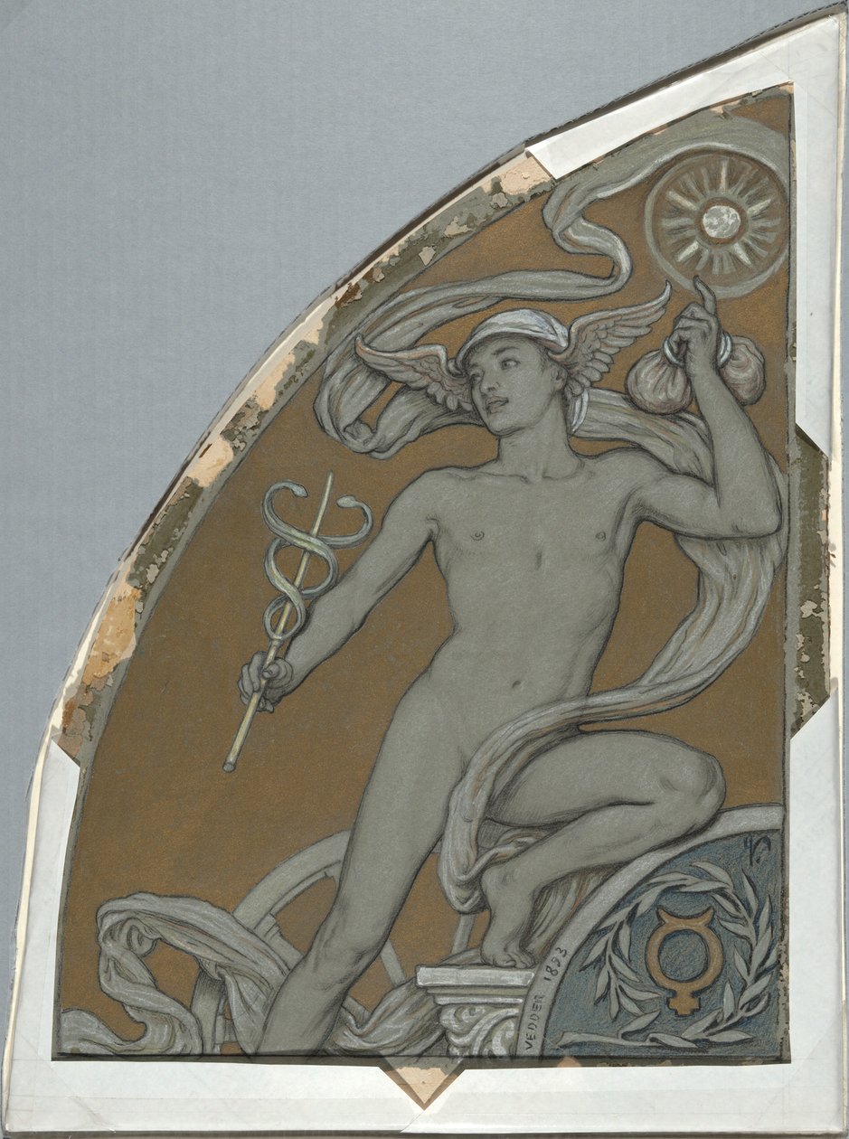 Tegneserie til Merkur, fra tres studier til Huntington -loftet (1926.80) af Elihu Vedder