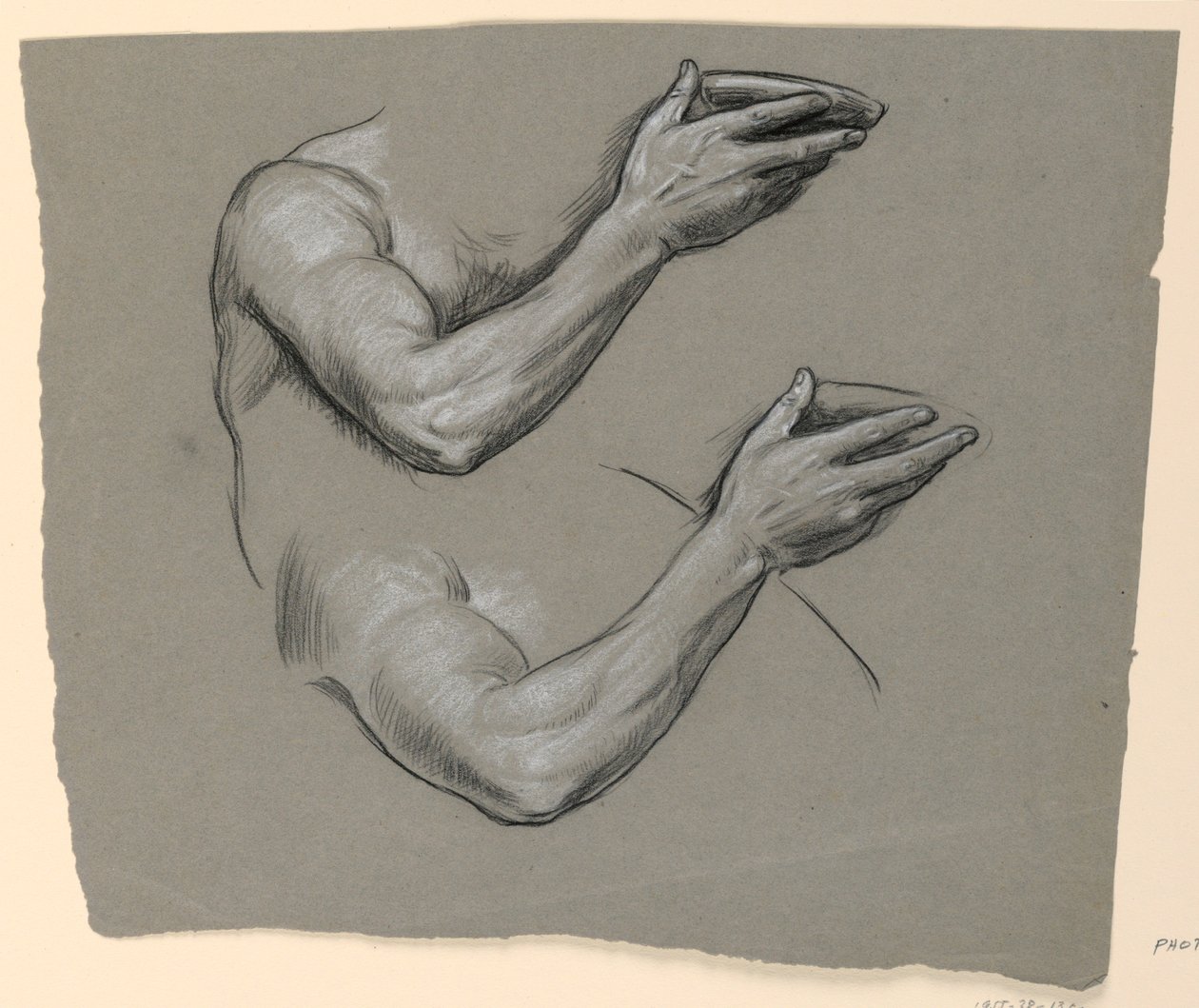 Tegning, detaljer af to mandearme, ca. 1885 af Elihu Vedder