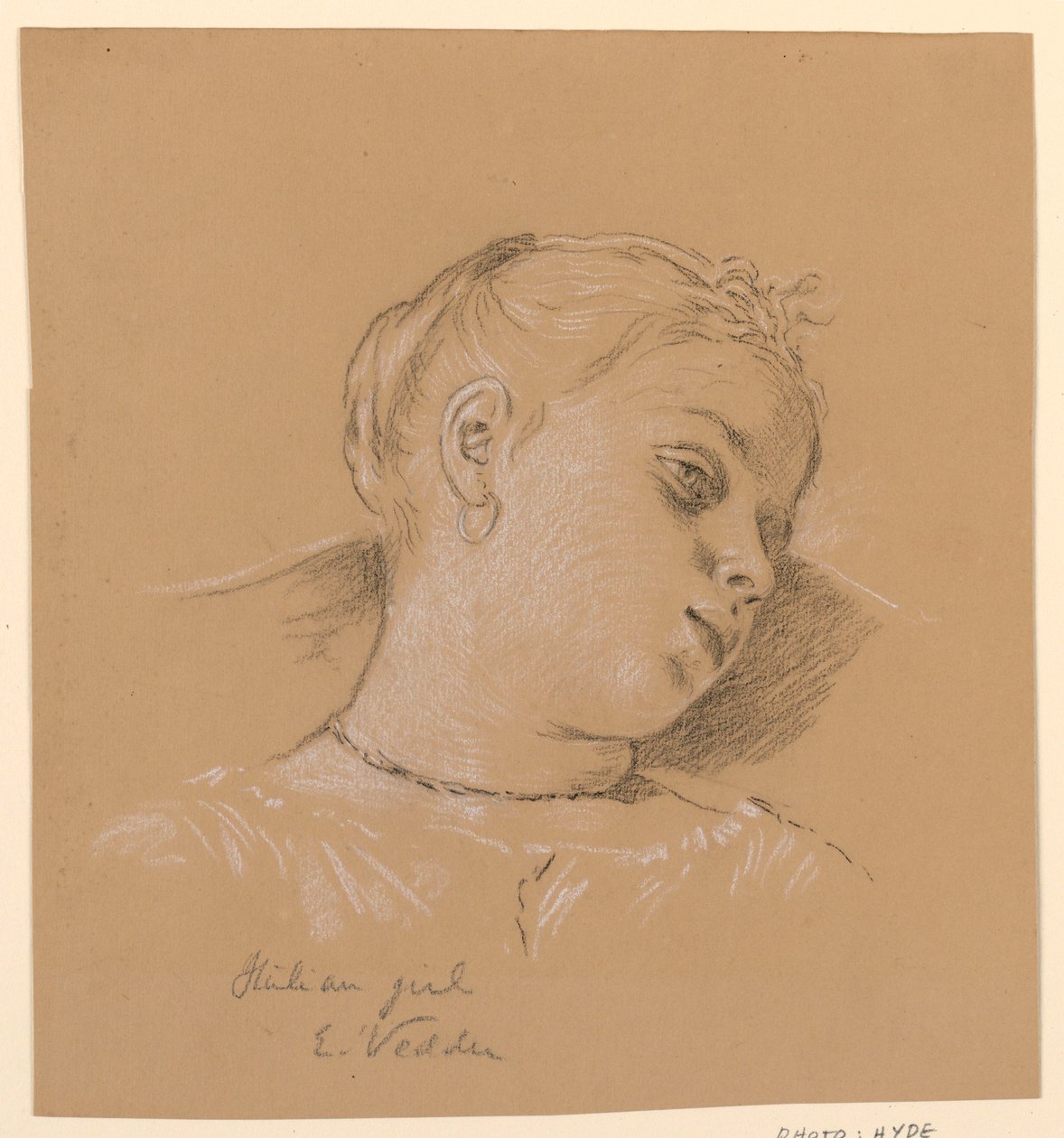 Tegning, Hoved af en italiensk pige, ca. 1885 af Elihu Vedder