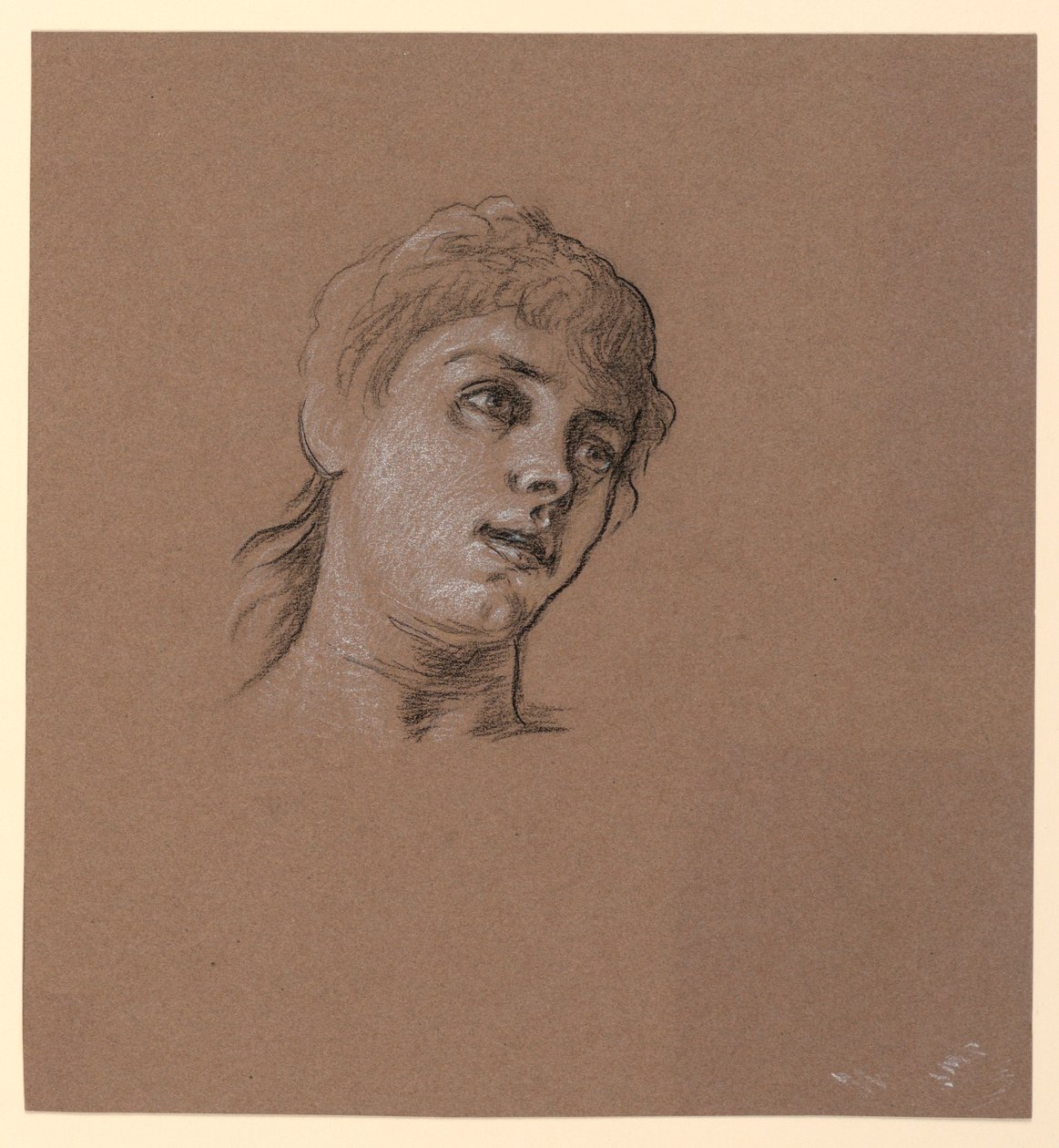 Tegning, portrætskitse af en ung pige, ca. 1885 af Elihu Vedder