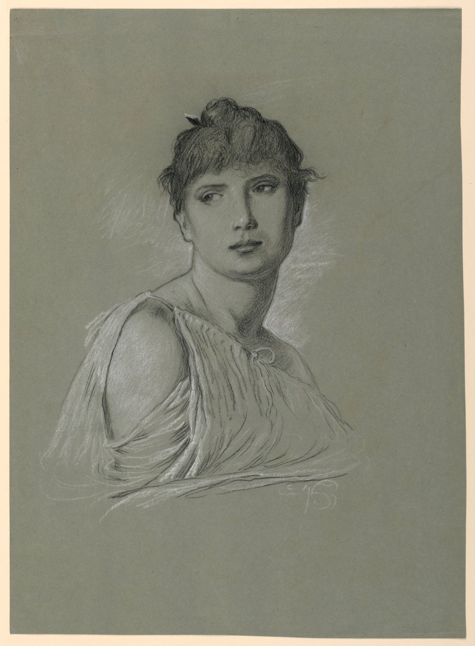 Tegning, Portrætskitse af en ung kvinde, ca. 1885 af Elihu Vedder