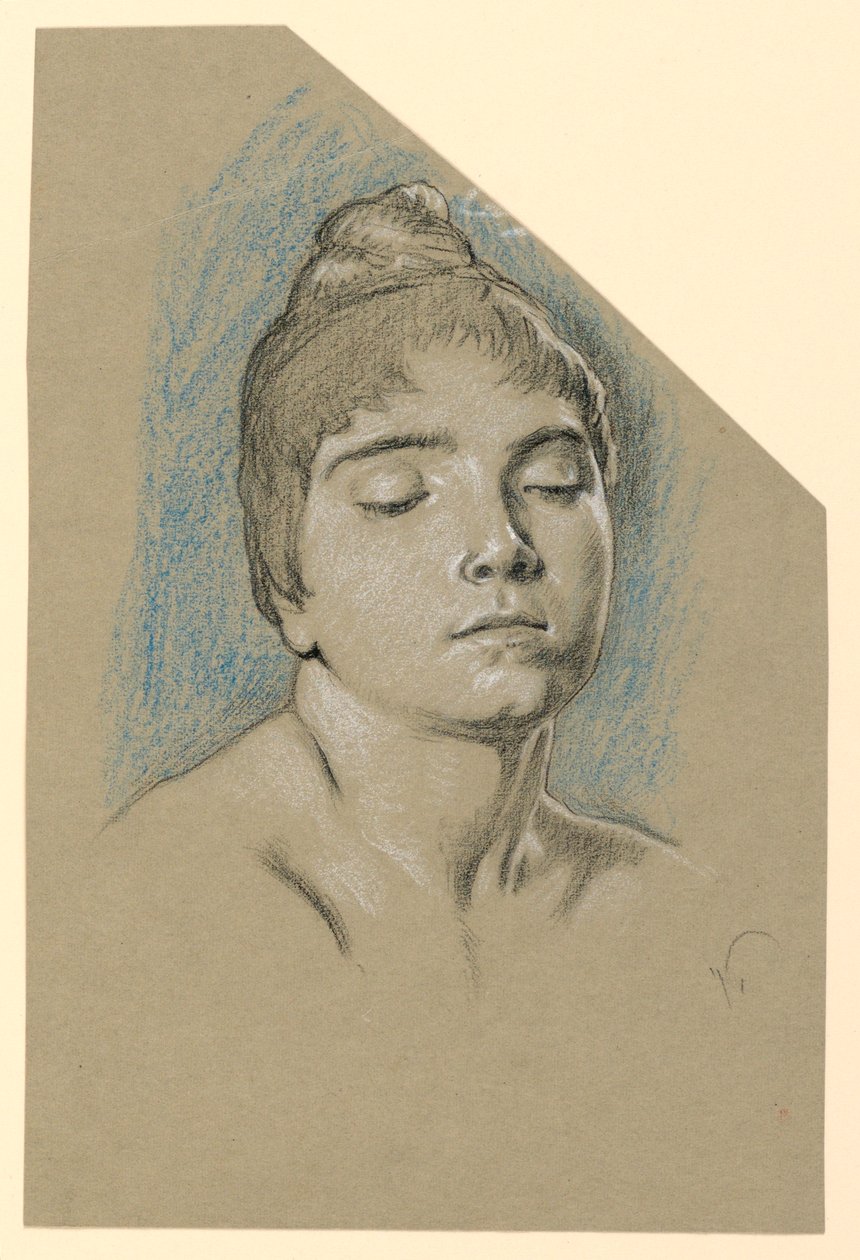 Tegning, Portrætskitse af en ung kvinde med lukkede øjne, ca. 1885 af Elihu Vedder