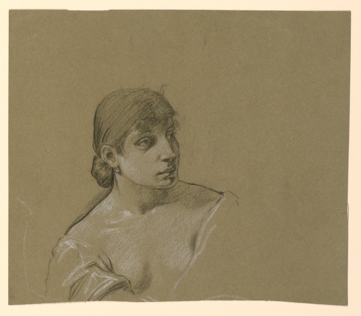 Tegning, Portræt af en ung kvinde, ca. 1885 af Elihu Vedder
