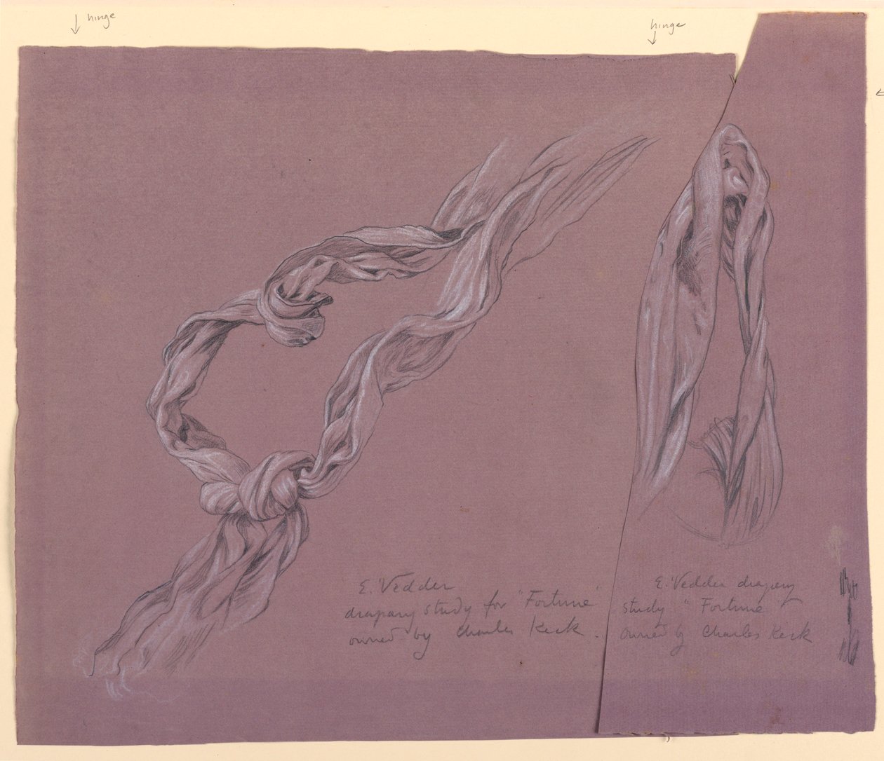 Tegning, Studier af draperi på "Fortune", ca. 1887 af Elihu Vedder