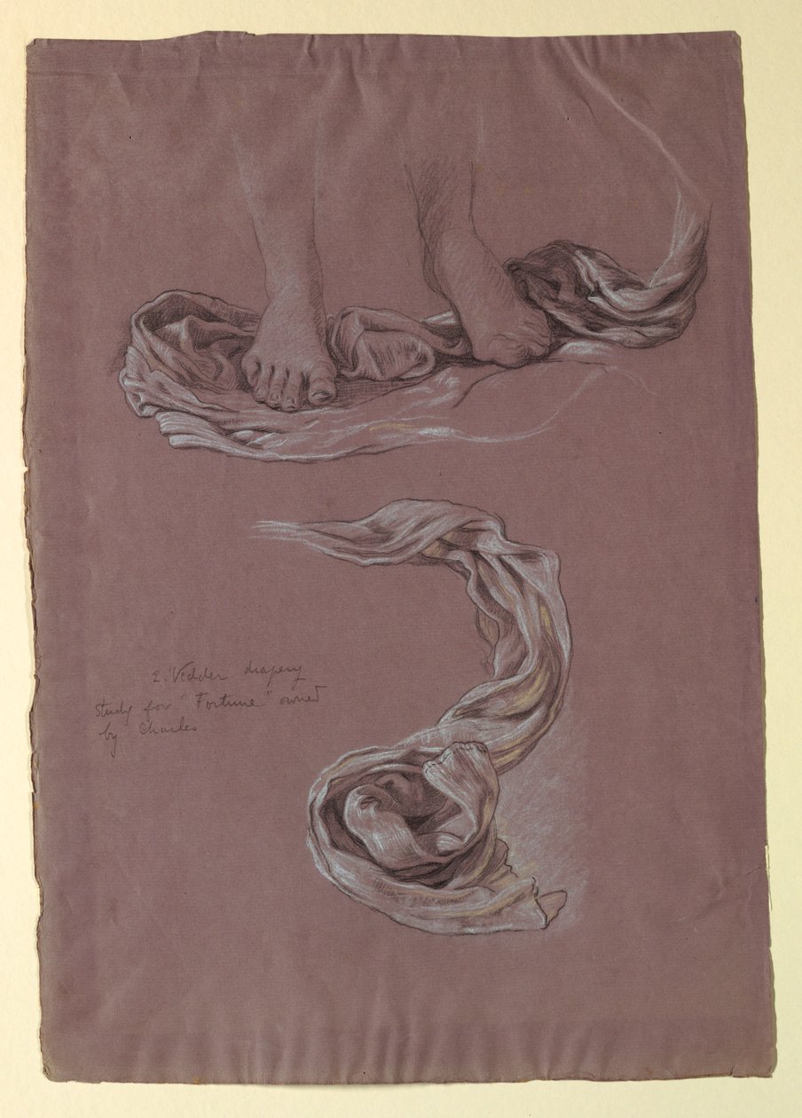 Tegning, studie af draperi "Fortune", ca. 1877 af Elihu Vedder