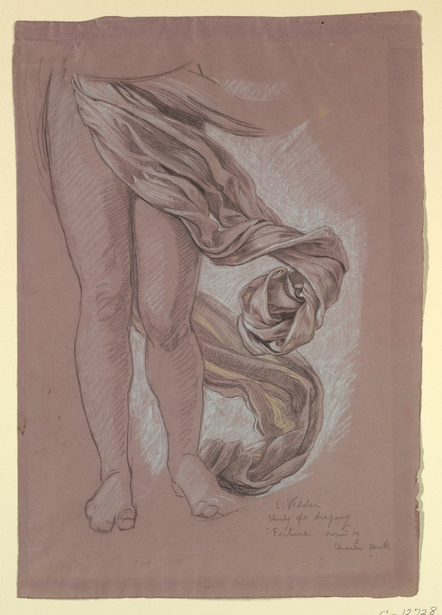 Tegning, studie af draperi til "Fortune", ca. 1877 af Elihu Vedder