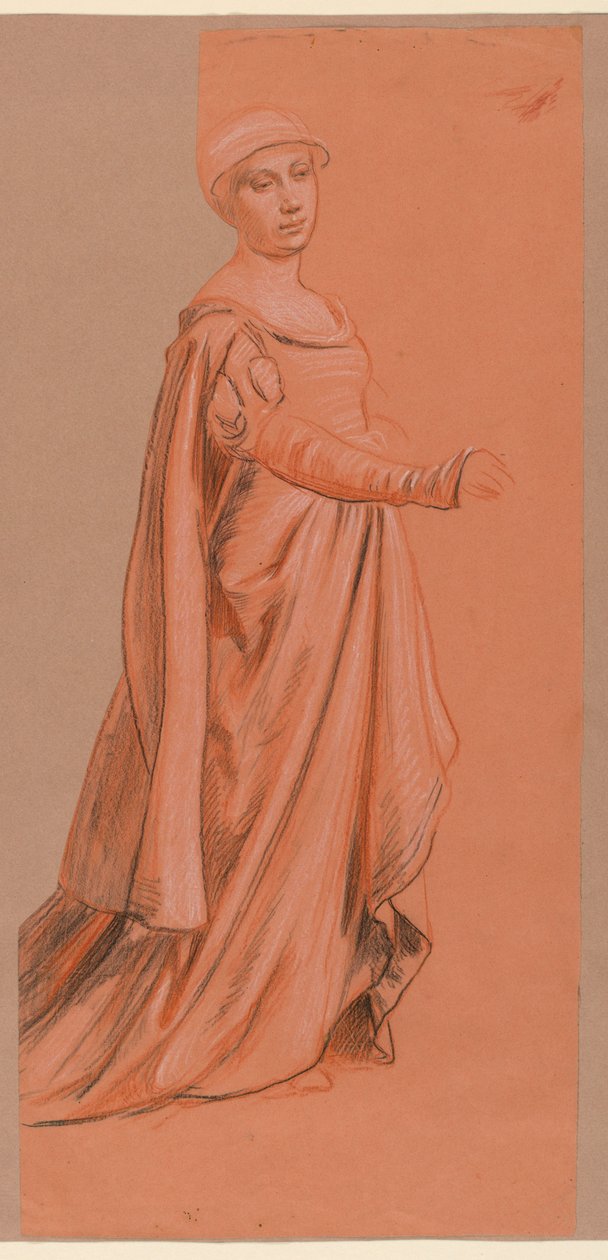 Tegning, studie af en udklædt figur fra "Wedding Procession", 1871-72 af Elihu Vedder