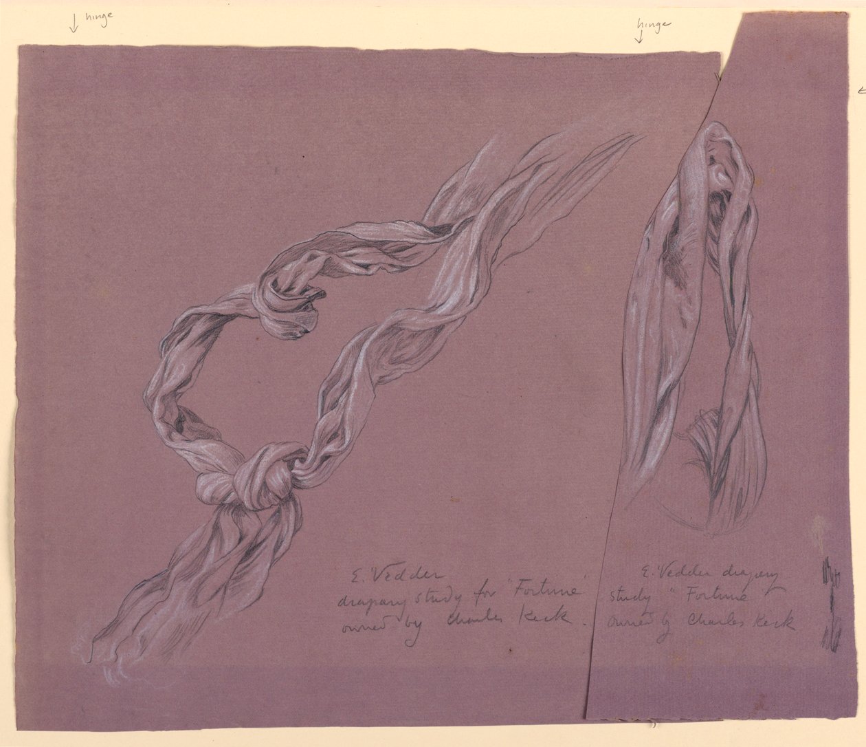 Tegning, studier af draperi til "Fortune"-figur, ca. 1877 af Elihu Vedder