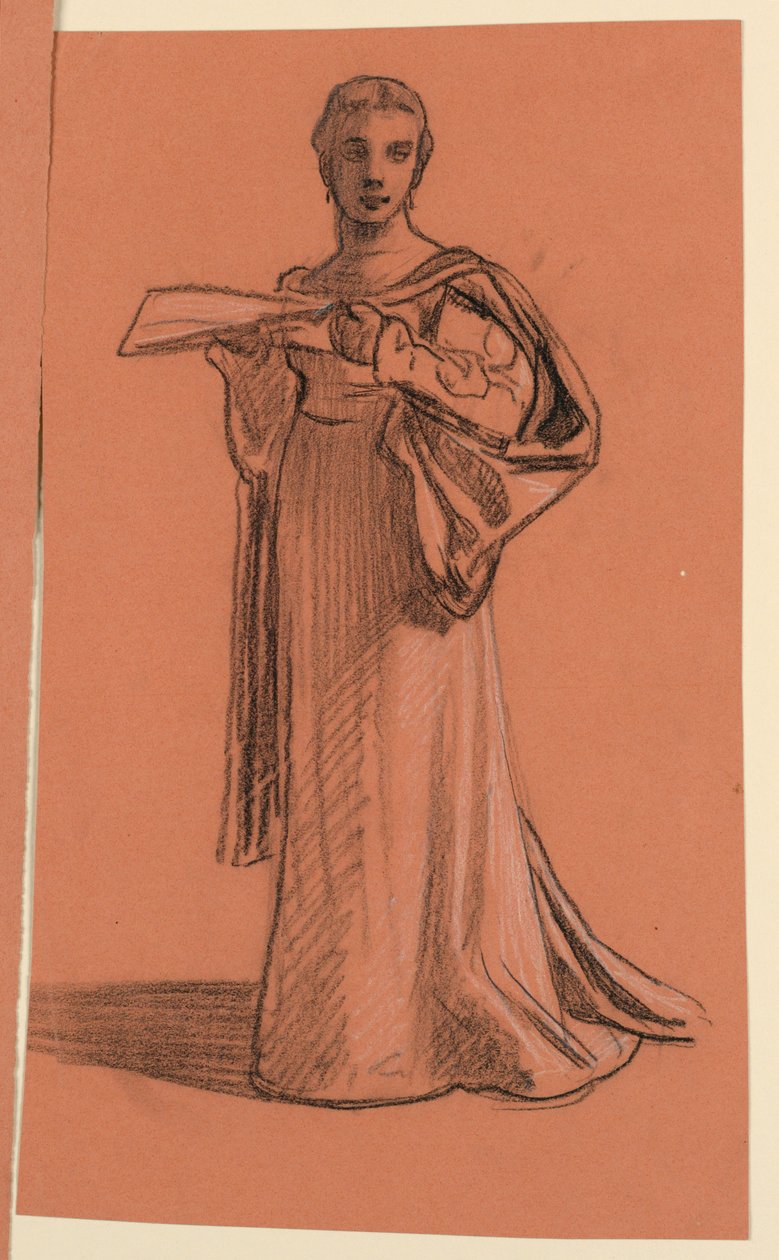 Tegning, studie til figur i "Wedding Procession", ca. 1872 af Elihu Vedder