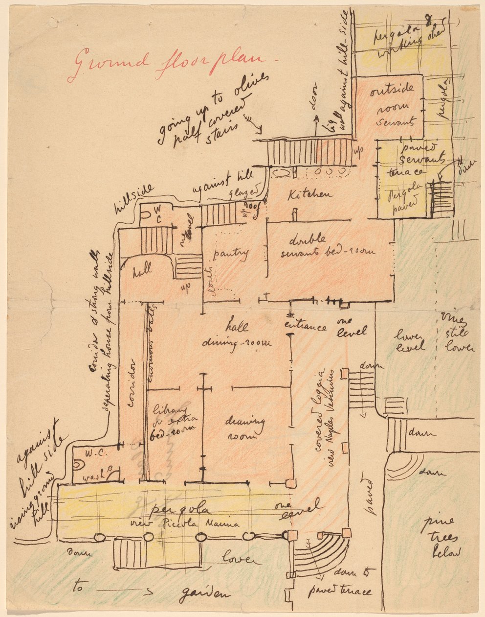 Stueplan for Torre Quattro Venti af Elihu Vedder
