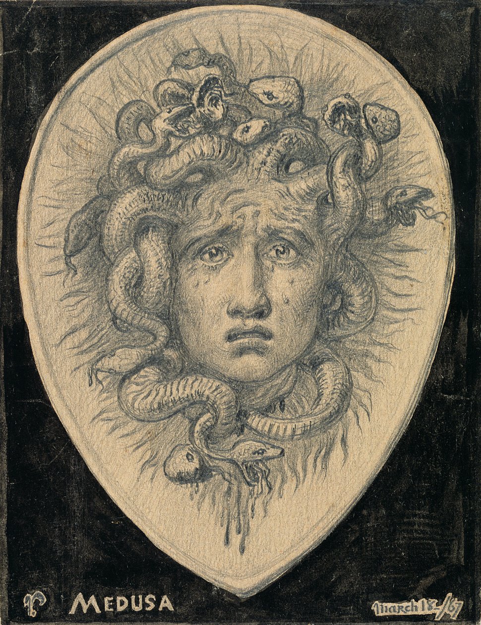 Medusa, 1867 (blyant og blæk på papir) af Elihu Vedder