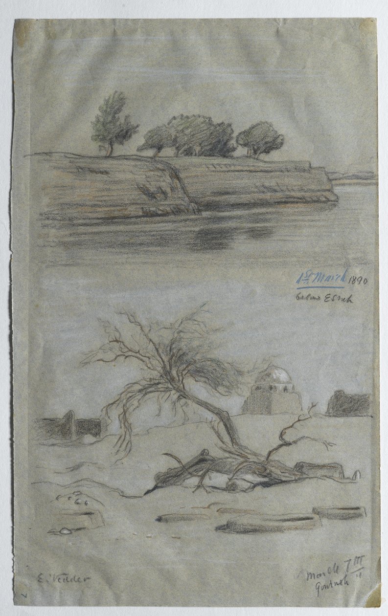 Nilen, 1890 (farvet blyant på papir) af Elihu Vedder