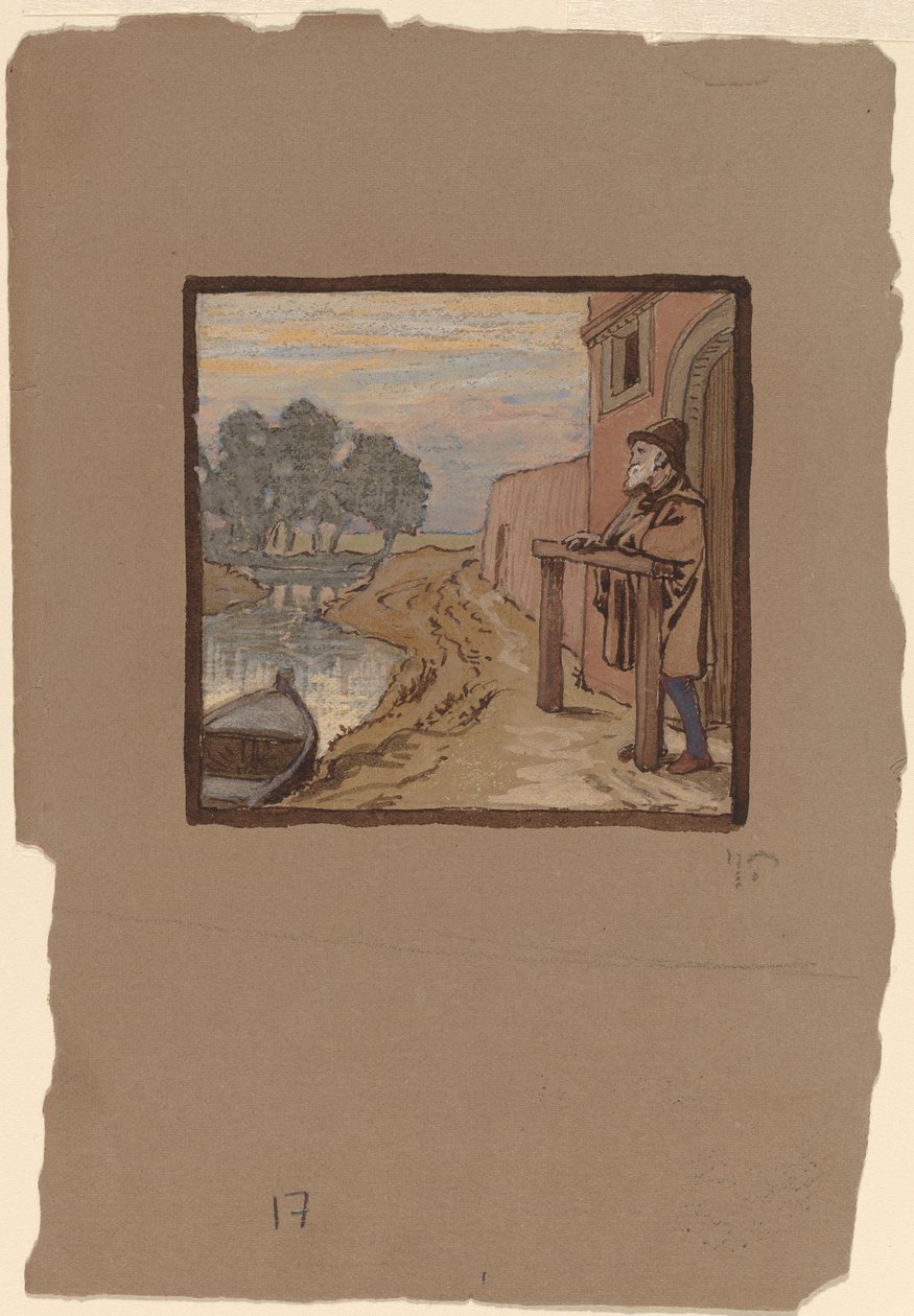 Gammel mand ved en flod af Elihu Vedder