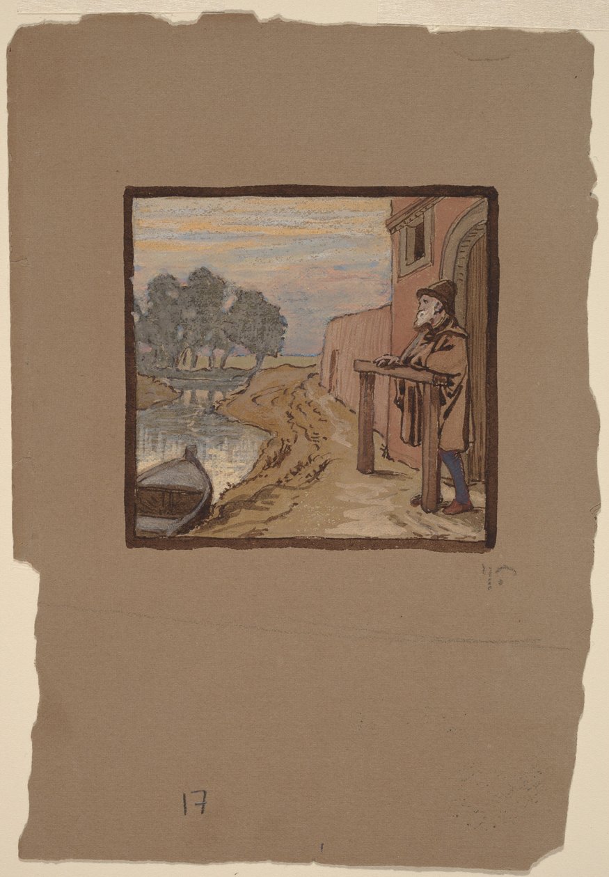 Gammel mand ved en flod af Elihu Vedder