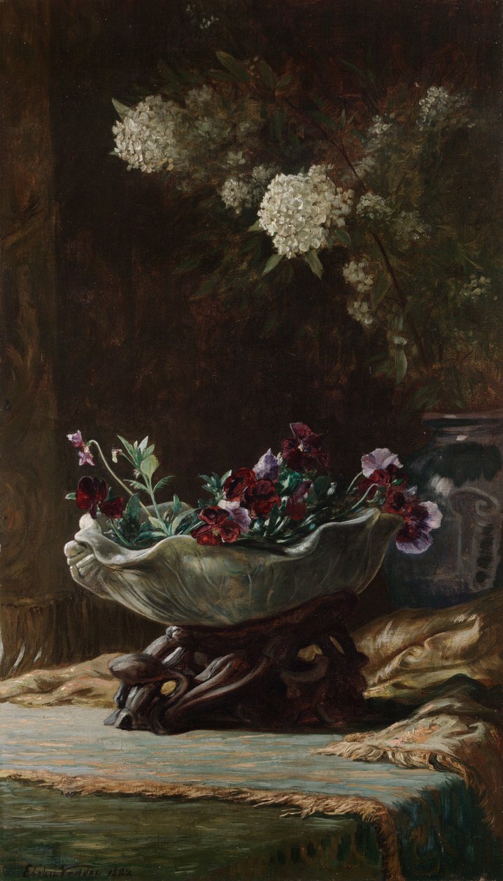 Stedmoderblomster og spirea af Elihu Vedder