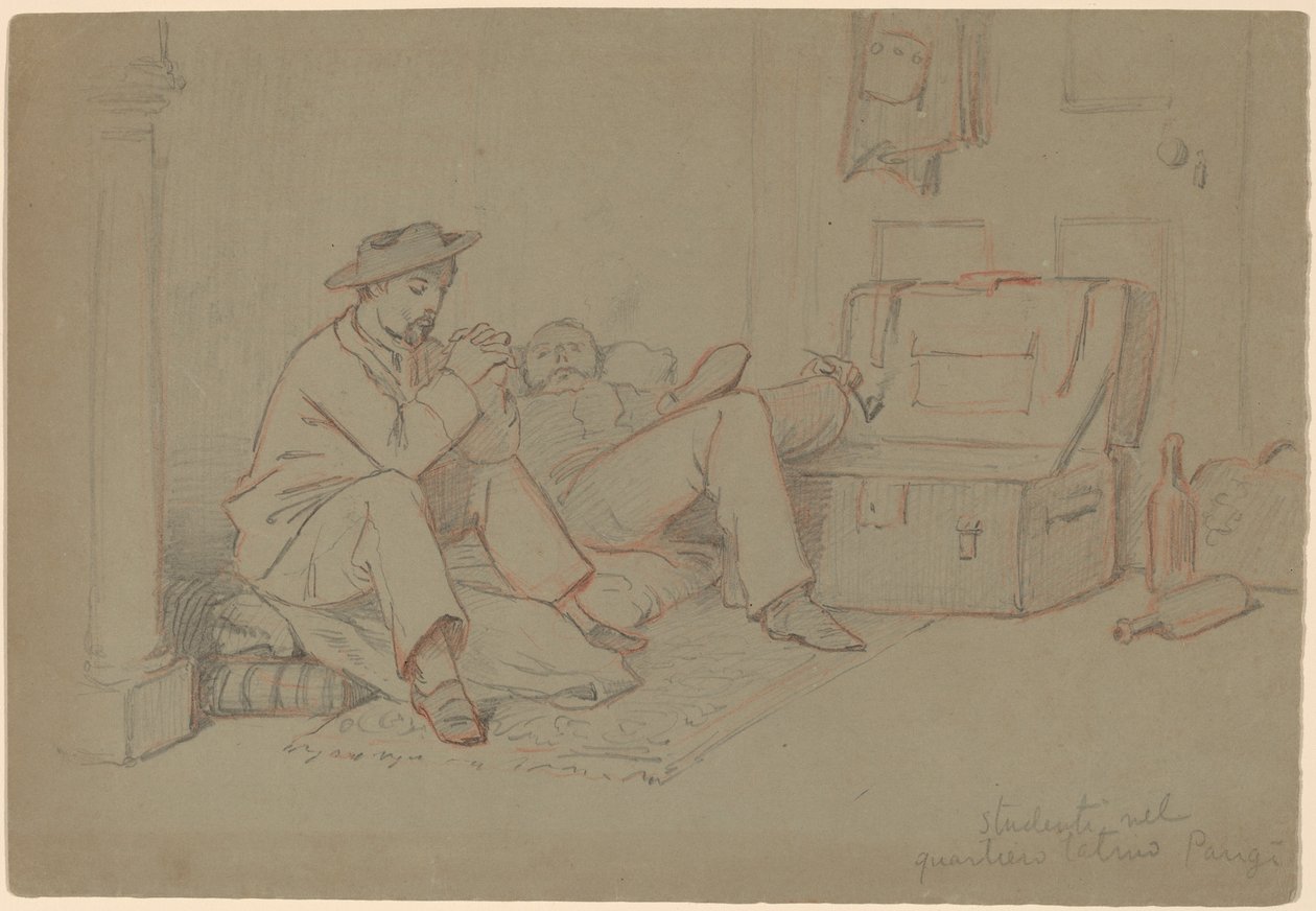 Studerende i Latinerkvarteret, Paris, ca. 1858. af Elihu Vedder
