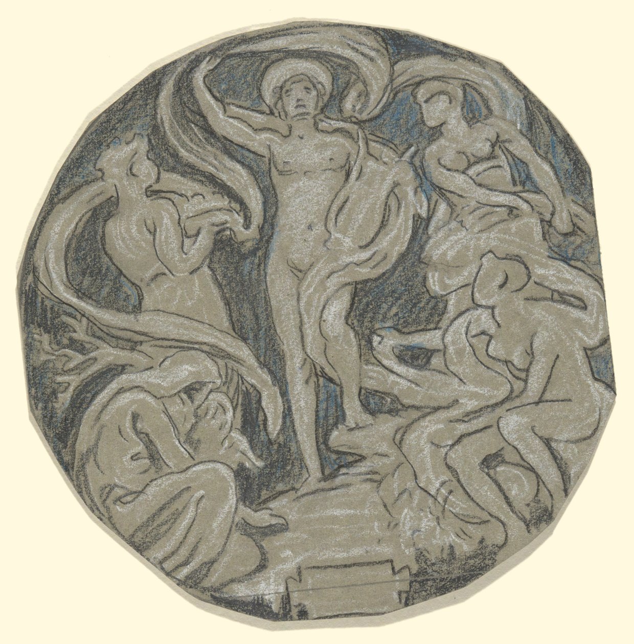 Undersøgelse for Center Circle of Huntington Ceiling; Apollo og ledsagere af Elihu Vedder