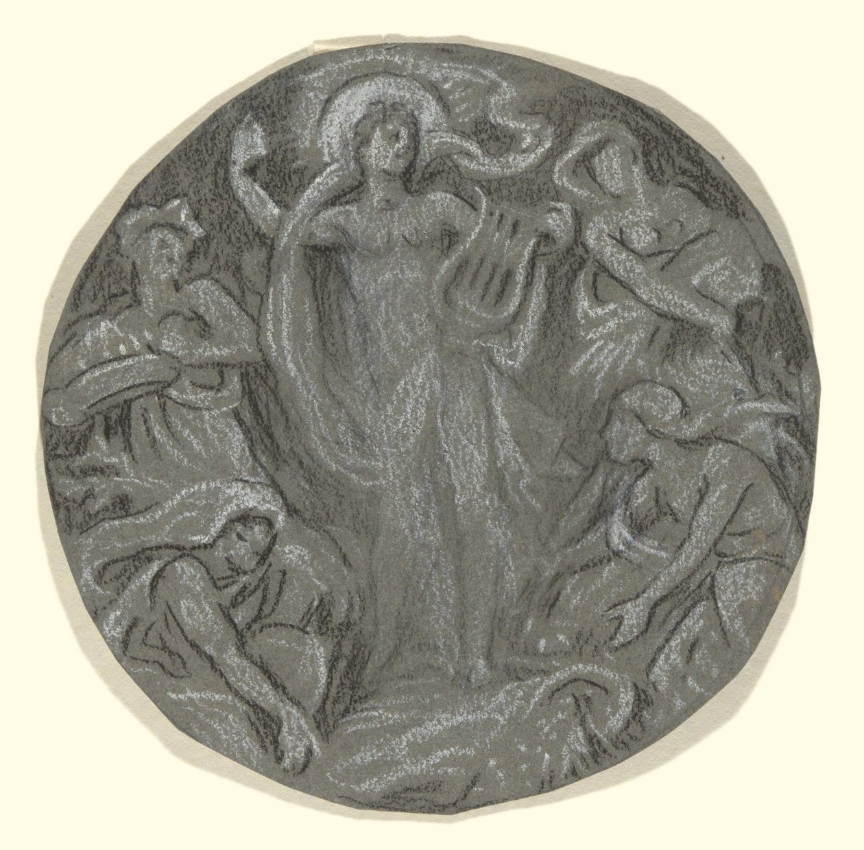 Undersøgelse for Center Circle of Huntington Ceiling: Apollo og Attendants af Elihu Vedder