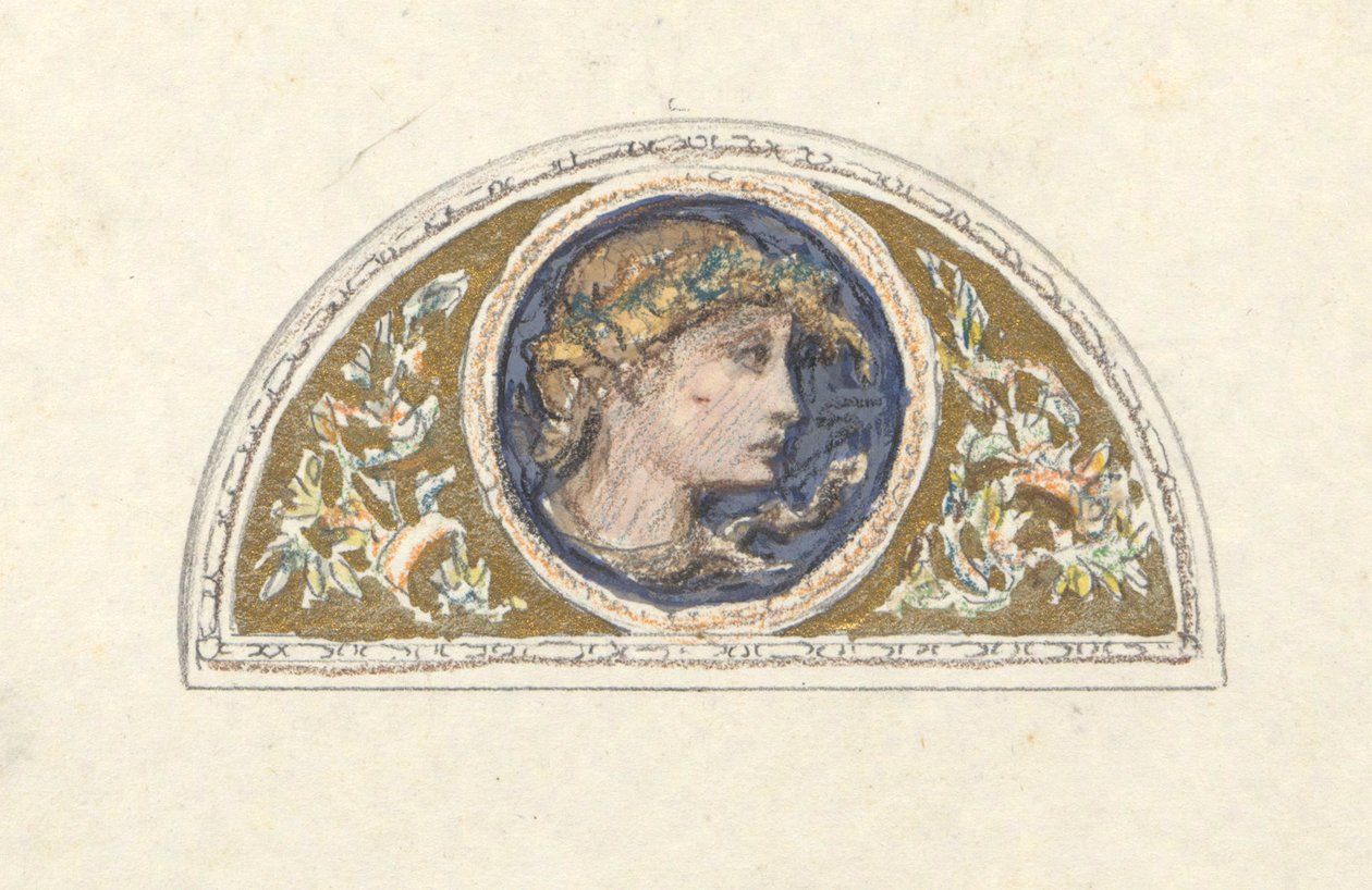 Studie for Lunette med kvindeligt hoved af Elihu Vedder