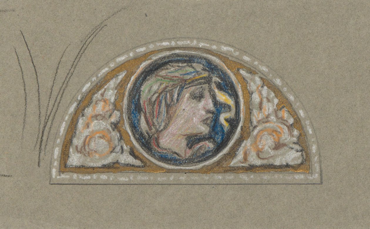 Studie for Lunette med kvindeligt hoved af Elihu Vedder