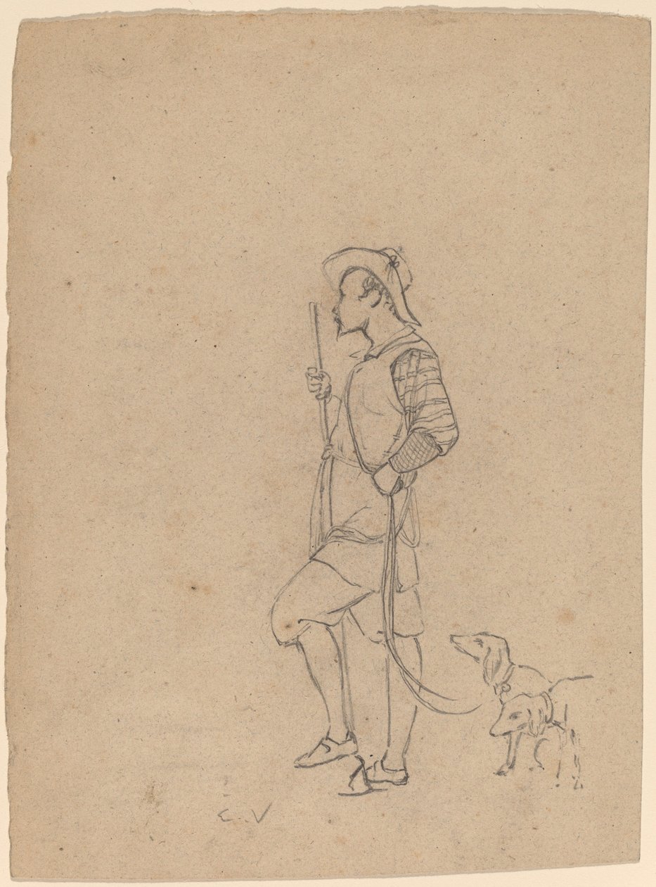 Studie af jæger med hunde, ca. 1858. af Elihu Vedder
