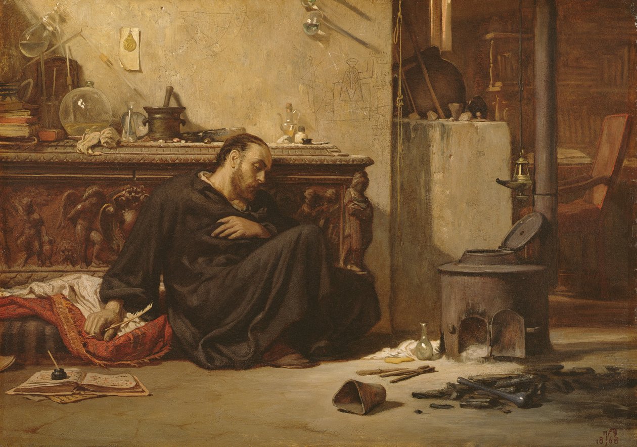 Den døde alkymist, ca. 1868 af Elihu Vedder
