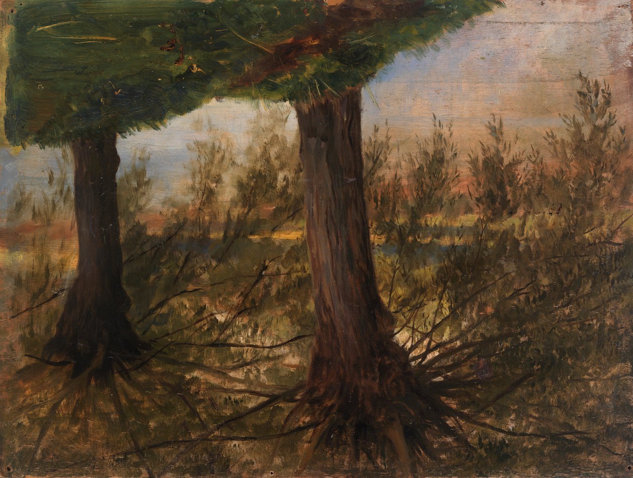 Træer ved siden af en å, slutningen af det 19.-begyndelsen af det 20. århundrede. af Eliphalet Frazer Andrews