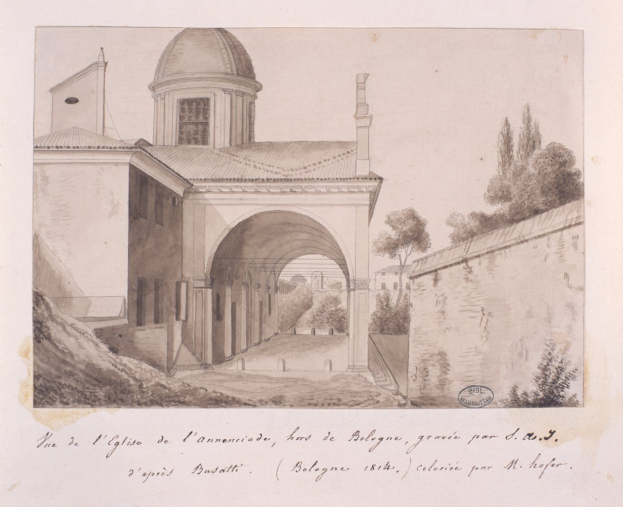 Udsigt over Bebudelseskirken, Bologna, efter Busatti, 1814 af Elisa Bonaparte