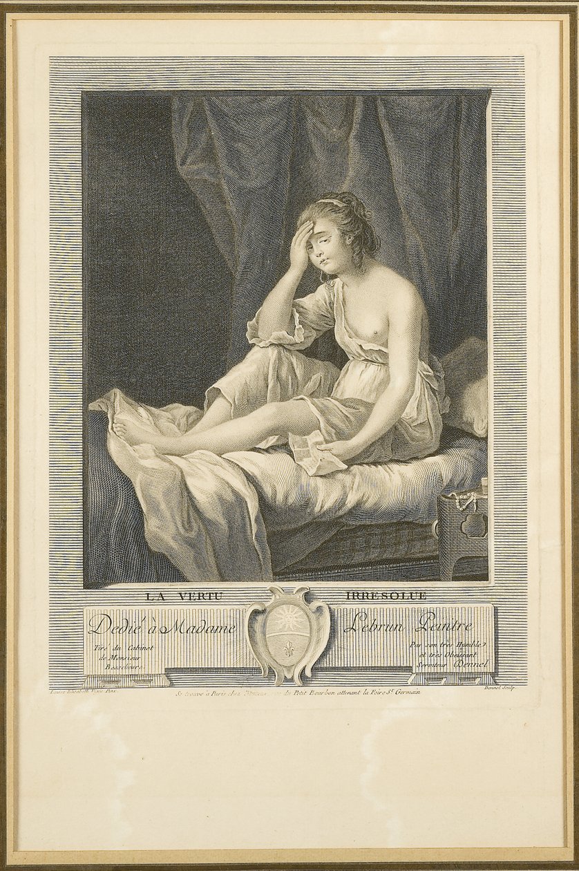 La Vertu Irresolue, graveret af Louis Dennel (1741-86) (gravering) af Elisabeth Louise (after) Vigee Lebrun