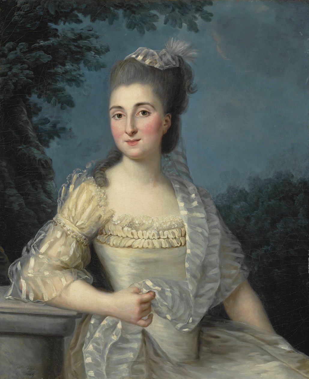 Portræt af en ung kvinde klædt i hvidt, halv længde af Élisabeth Louise Vigée Le Brun