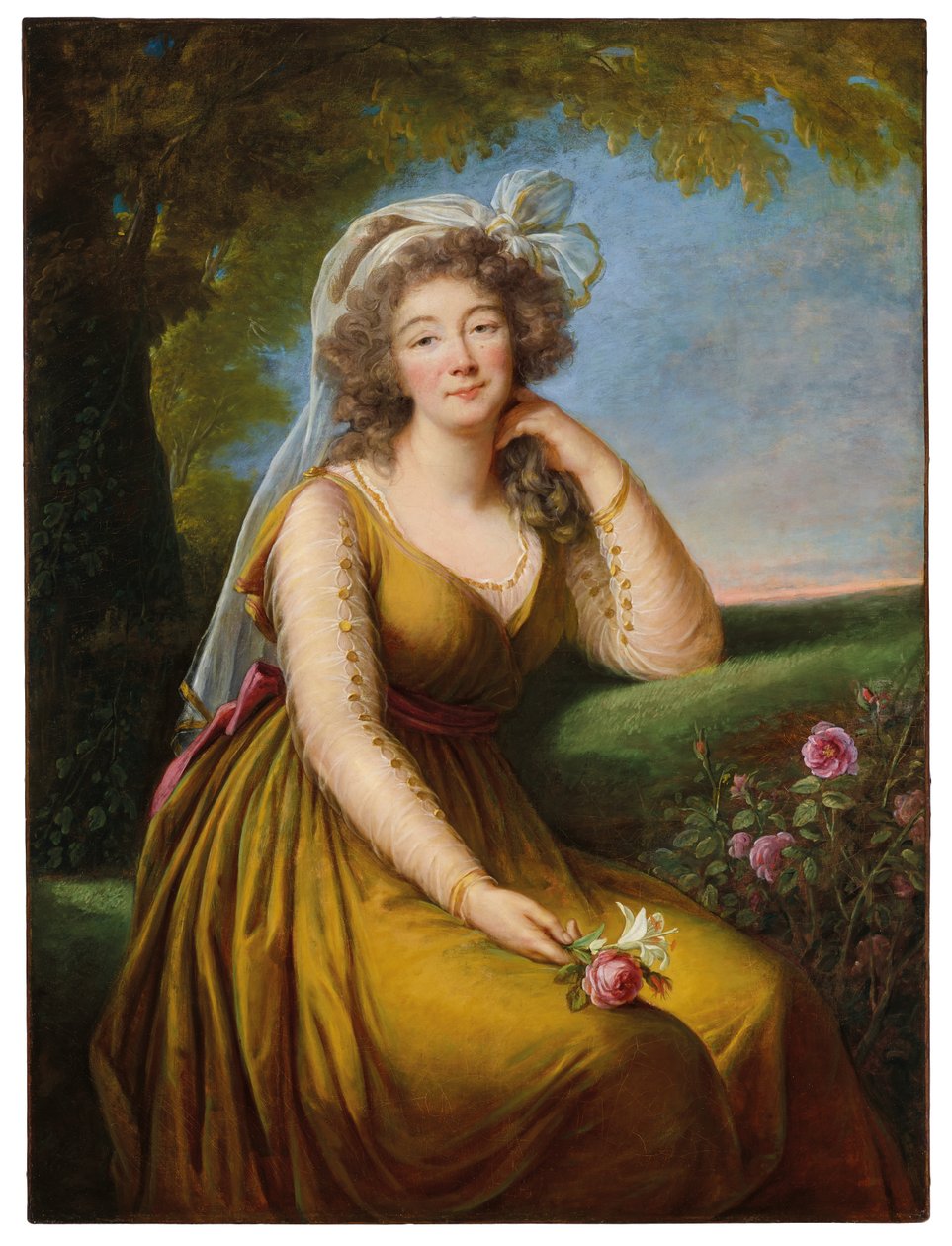 Portræt af Madame du Barry (1743-1793), trekvart længde, siddende i et landskab, ca. 1775-93 (olie på lærred) af Elisabeth Louise Vigee Lebrun