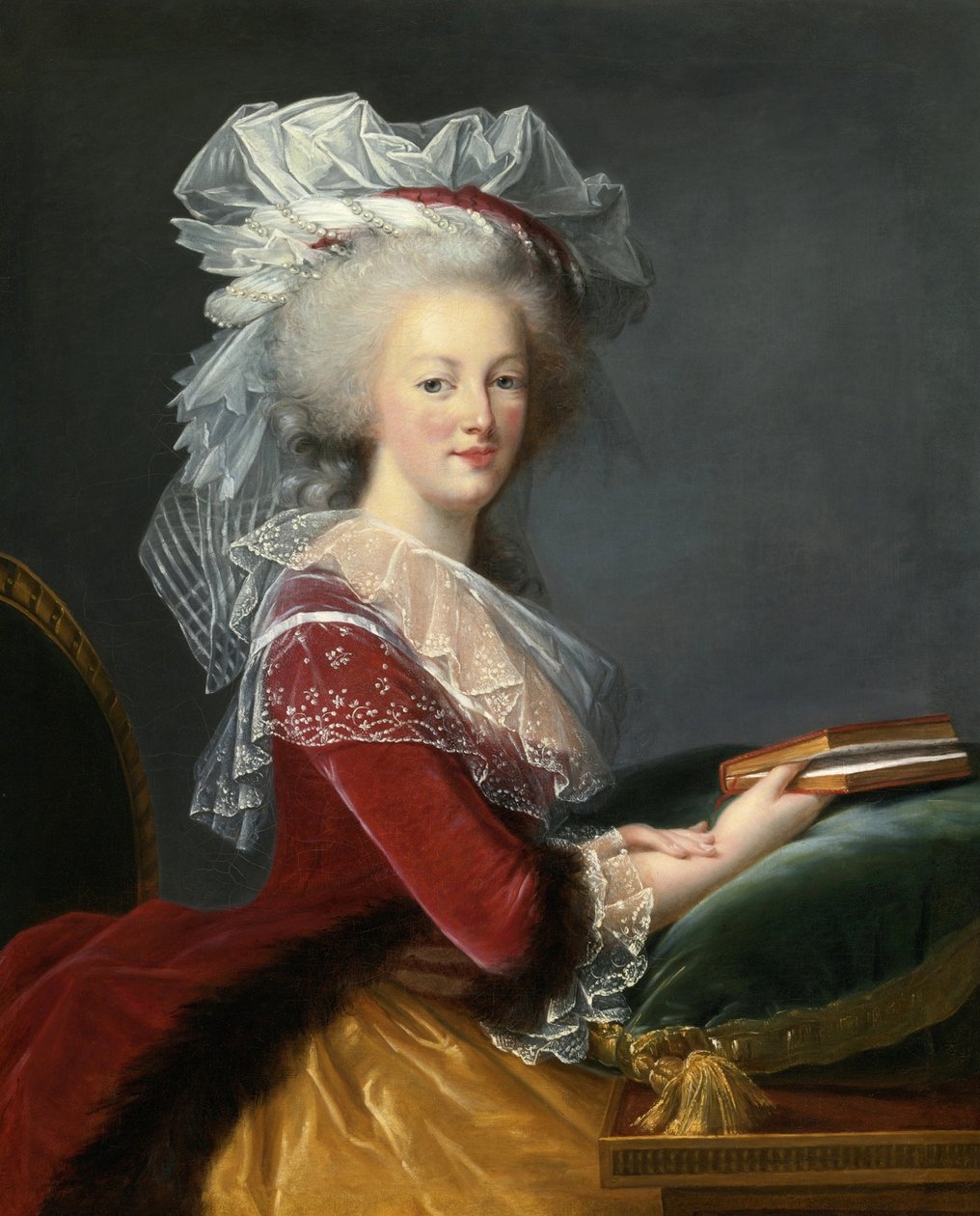 Marie Antoinette med en bog. af Elisabeth Louise Vigee Lebrun