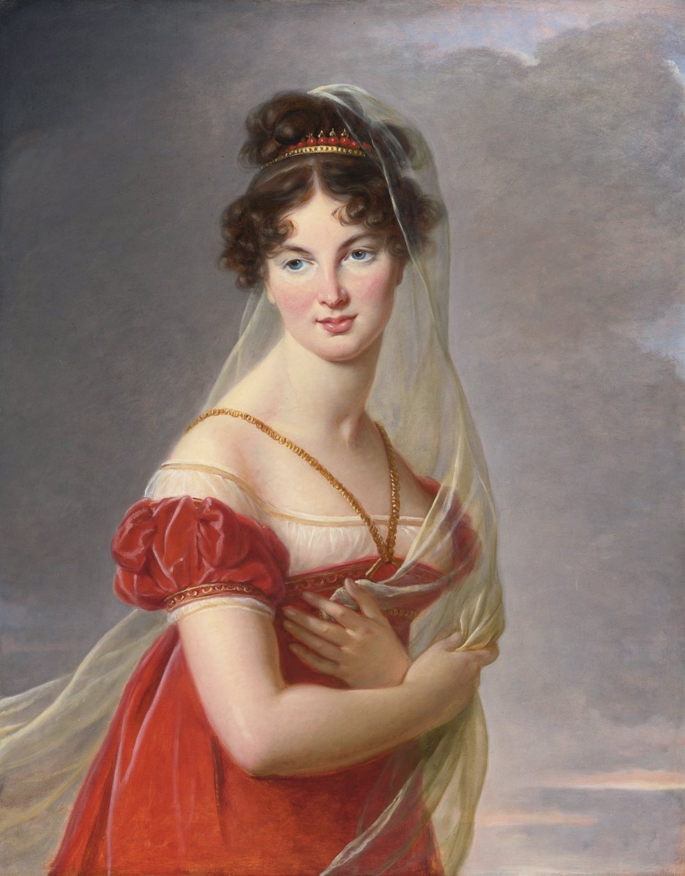 ""Portræt af Aglae Angelique Gabrielle de Gramont (1787-1842), hustru til general Alexander Lvovich Davydov (1773-1833)"" Maleri af Marie Louise Elisabeth Vigee Lebrun (Vigee-Lebrun) (1755-1842) 1800-1805 privat samling af Elisabeth Louise Vigee Lebrun