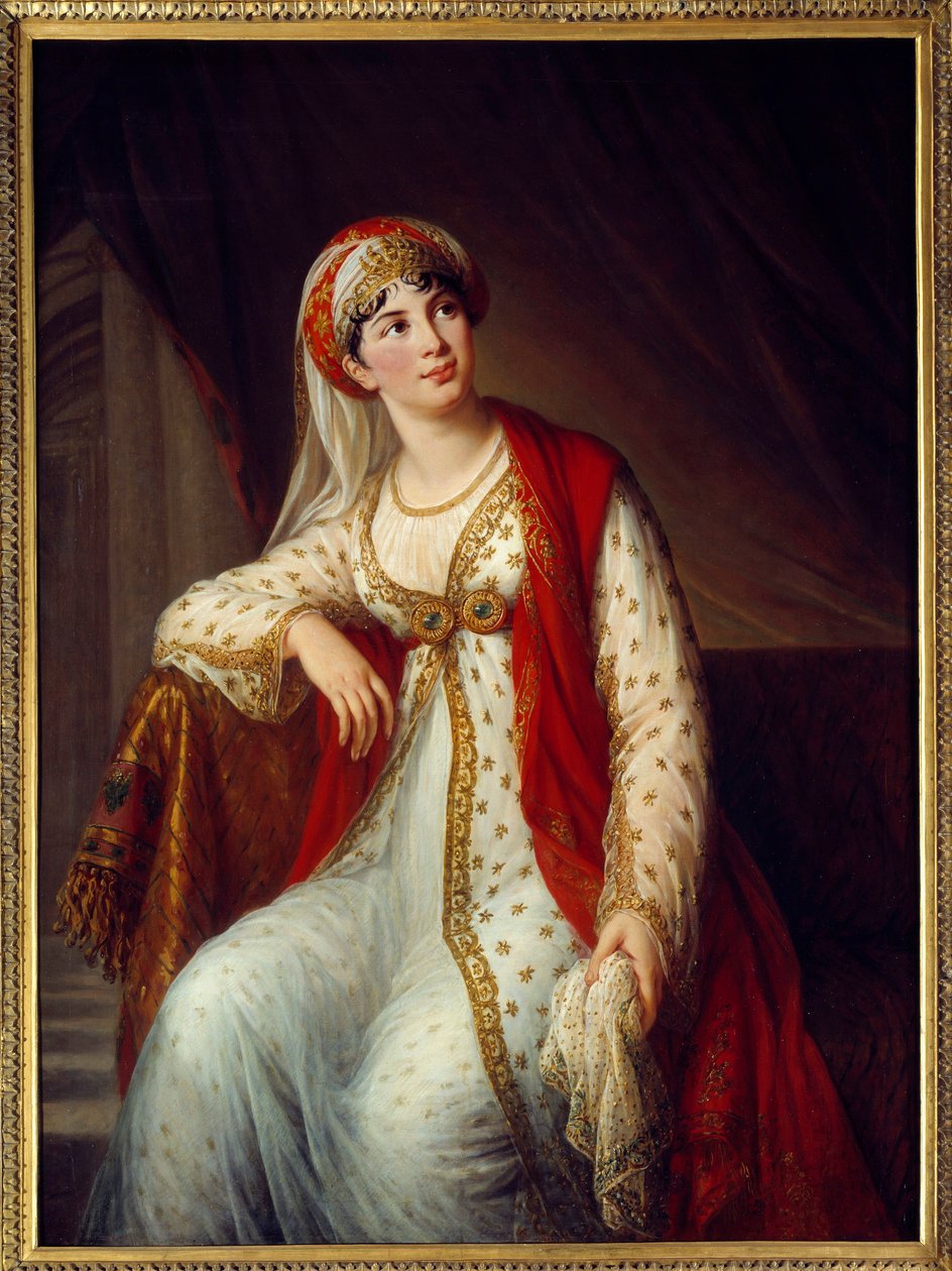 Portræt af den italienske sangerinde Giuseppina Grassini (1773-1850) i rollen som Zaire i Voltaires skuespil af samme navn (1694-1746) Hun var elskerinde til Napoleon Bonaparte og hertugen af Wellington. Maleri af Marie Elisabeth Louise Vigee Le brun (ou V af Elisabeth Louise Vigee Lebrun