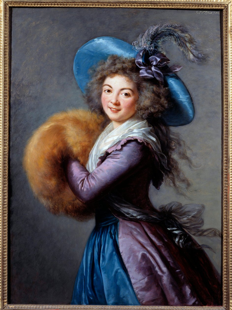 Portræt af Madame Mole Reymond (1759-1833), skuespillerinde fra den italienske komedie. Hun er iført en fjerbeklædt hat og bærer et ærme. Maleri af Marie Elisabeth Louise Vigee Le brun (ou Vigee-Lebrun ou Vigee Lebrun) (1755-1842) 1786 søn. 1,04x0,76 m - P af Elisabeth Louise Vigee Lebrun