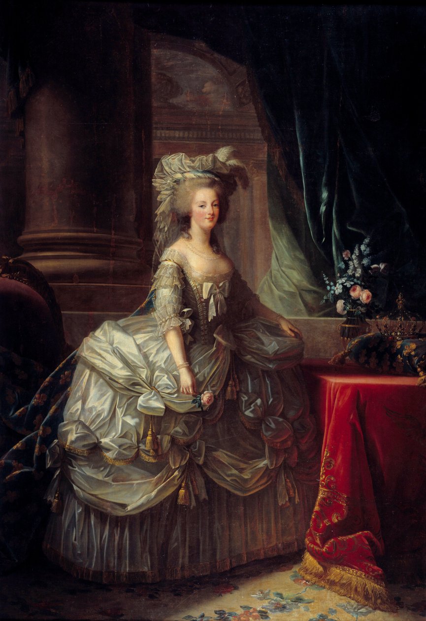 Portræt af dronning Marie Antoinette (1755 - 1793). Maleri af Marie Elisabeth Louise Vigee Le brun (eller Vigee-Lebrun eller Vigee Lebrun) (1755-1842). 19. århundrede. Olie på lærred. Mål: 2,76 x 1,93 m. - Portræt i fuld længde af dronning Marie Antoinette af Elisabeth Louise Vigee Lebrun