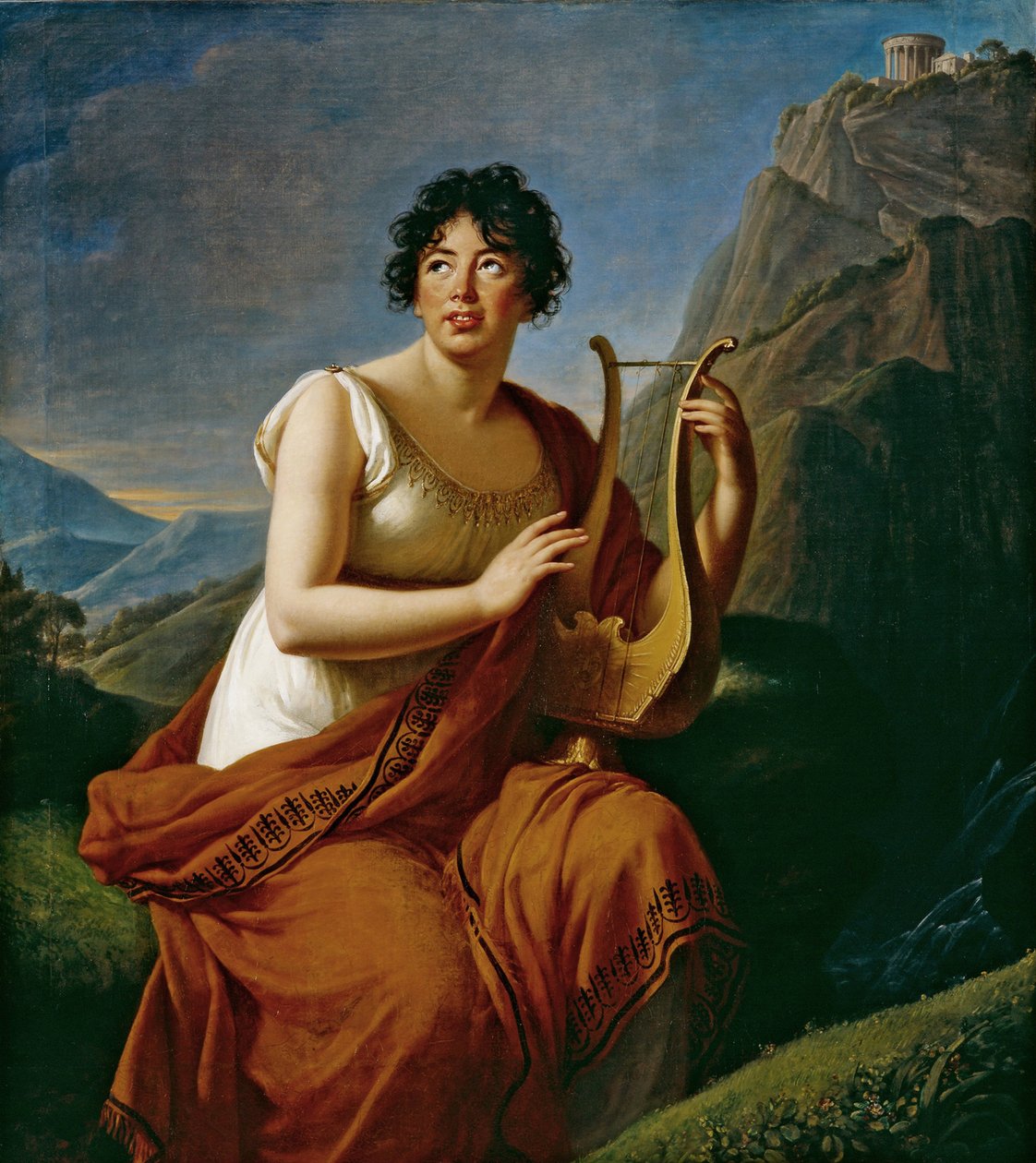Portræt af forfatteren baronesse Anne Louise Germaine de Staël 1766-1817 som Corinne på Cape Misenum, af Elisabeth Louise Vigee Lebrun