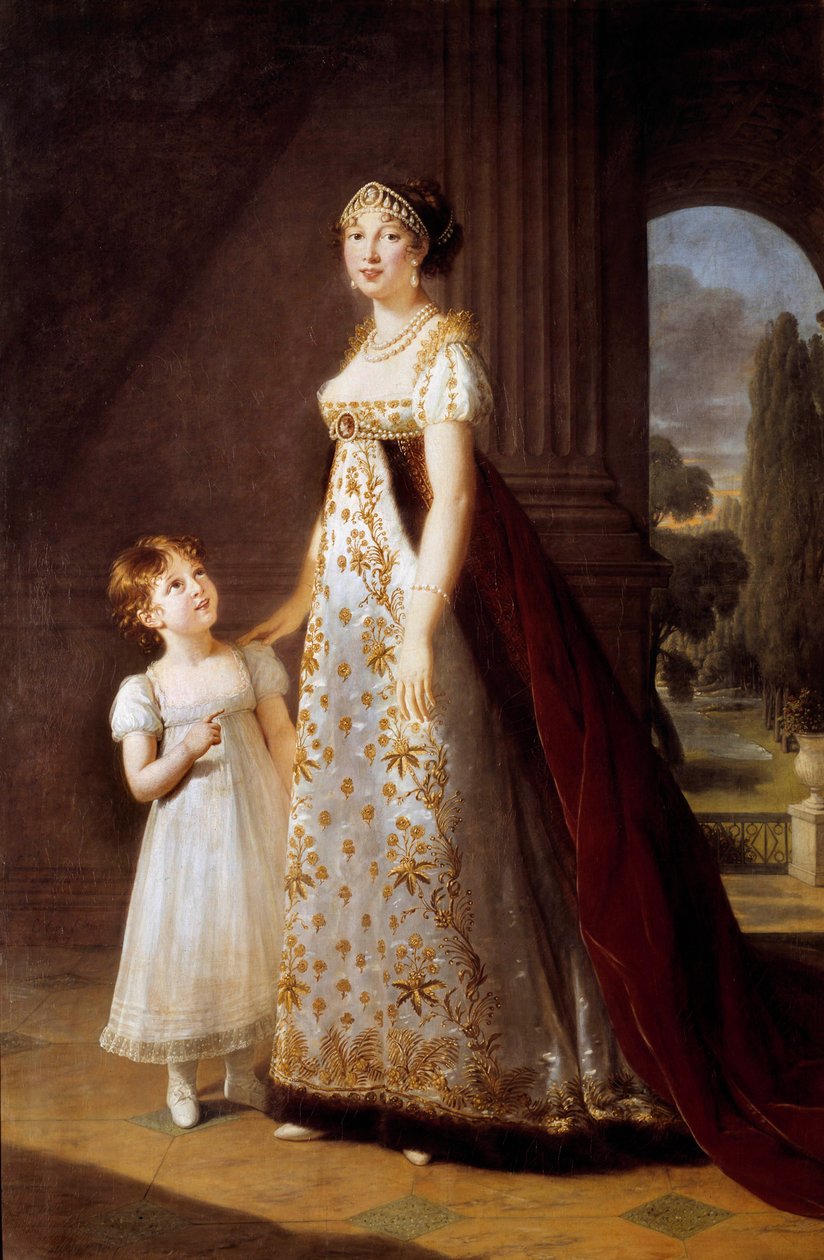 Portrætter i foden af Marie Annonciade Caroline Bonaparte (1782-1839) Prinsesse Murat med sin datter Laetitia (Maria Letizia Josephine Murat af Elisabeth Louise Vigee Lebrun