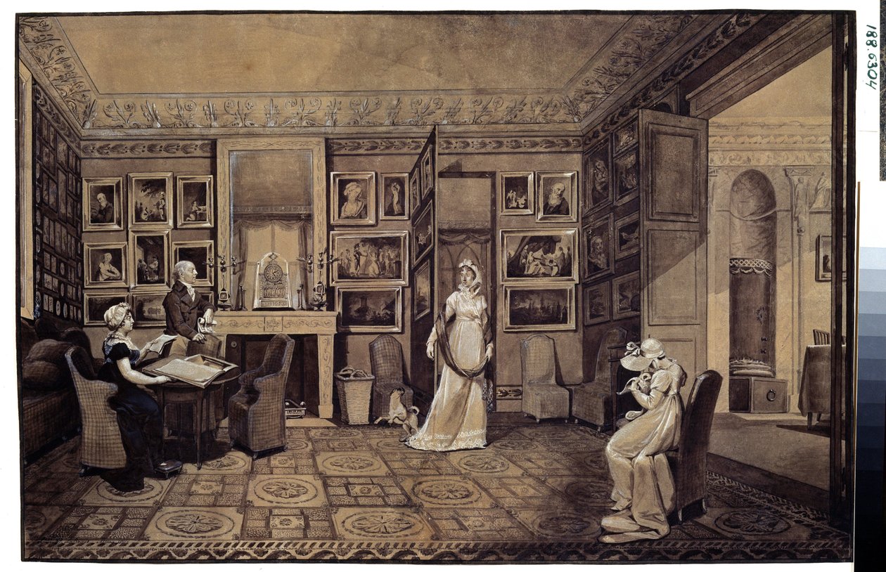 Tegnestue i Prins Ivan Ivanowitch Baryatinsky-huset (1772-1825) i Altona (Salestue i Baryatinsky-huset i Altona). Tegning af Marie Louise Elisabeth Vigee-Lebrun (Vigee Lebrun) (1755-1842) af Elisabeth Louise Vigee Lebrun