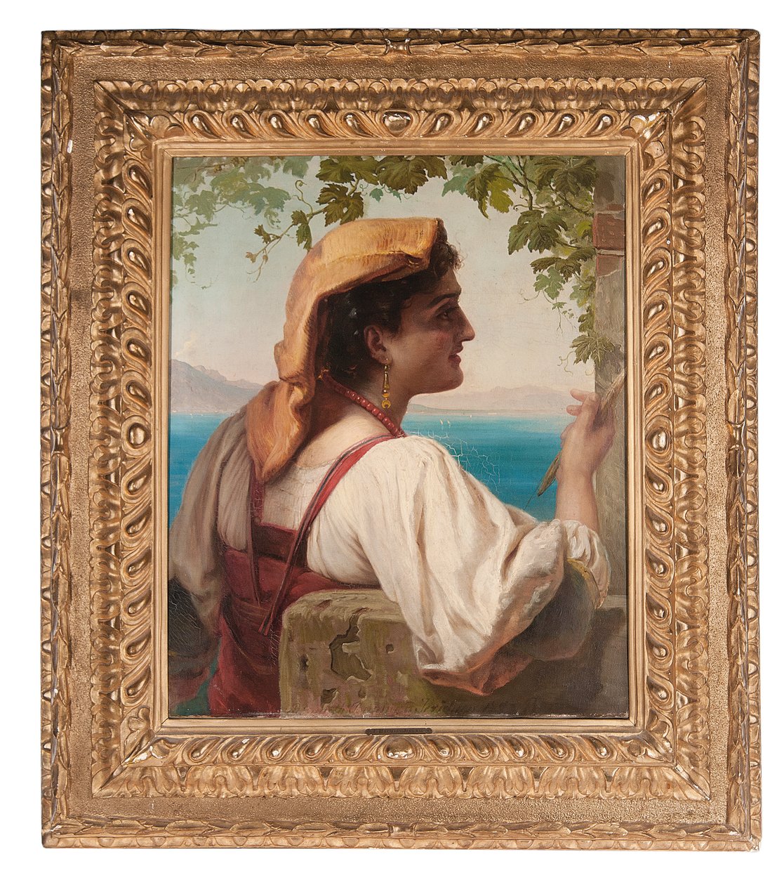 En italiensk jomfru reparerer net ved Napoli-bugten, 1872 af Elisabeth Maria Anna Jerichau Baumann
