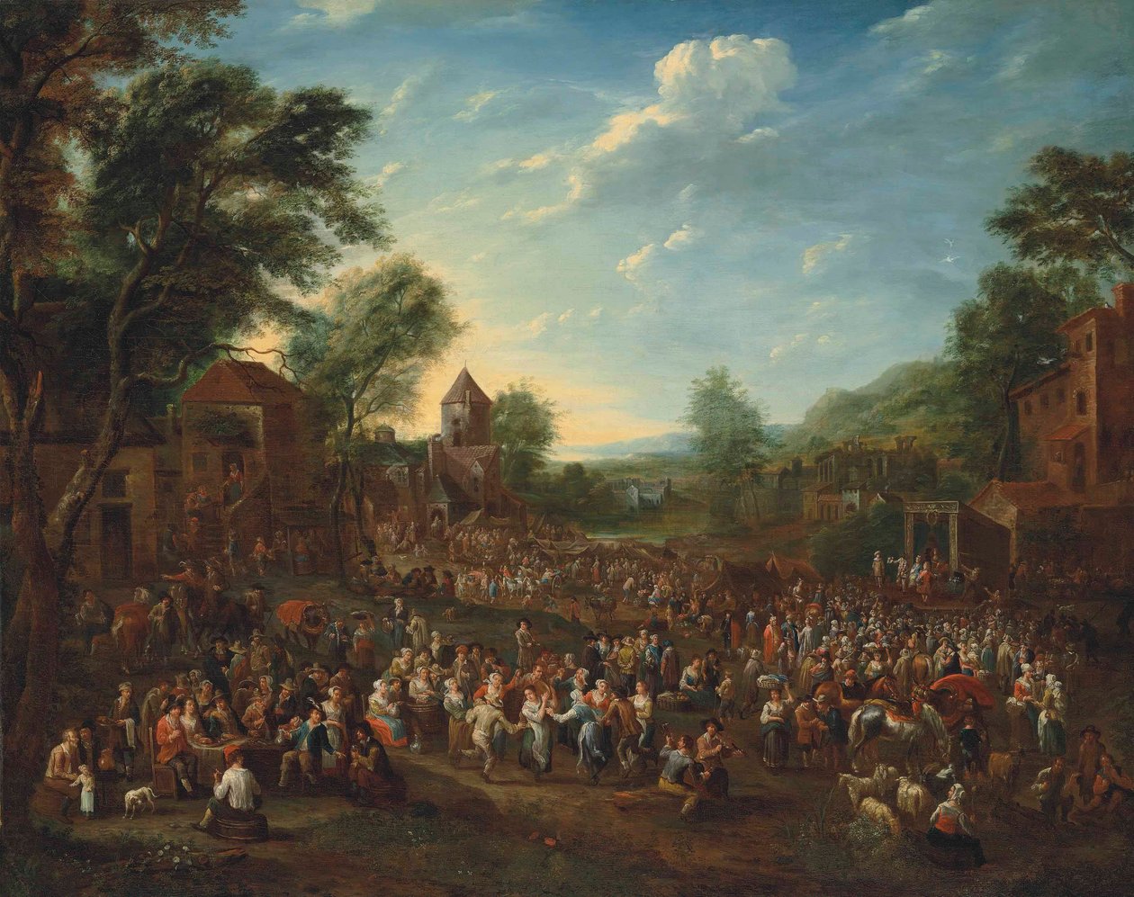 En landsbykermesse med folk, der danser og morer sig af Elisabeth Seldron