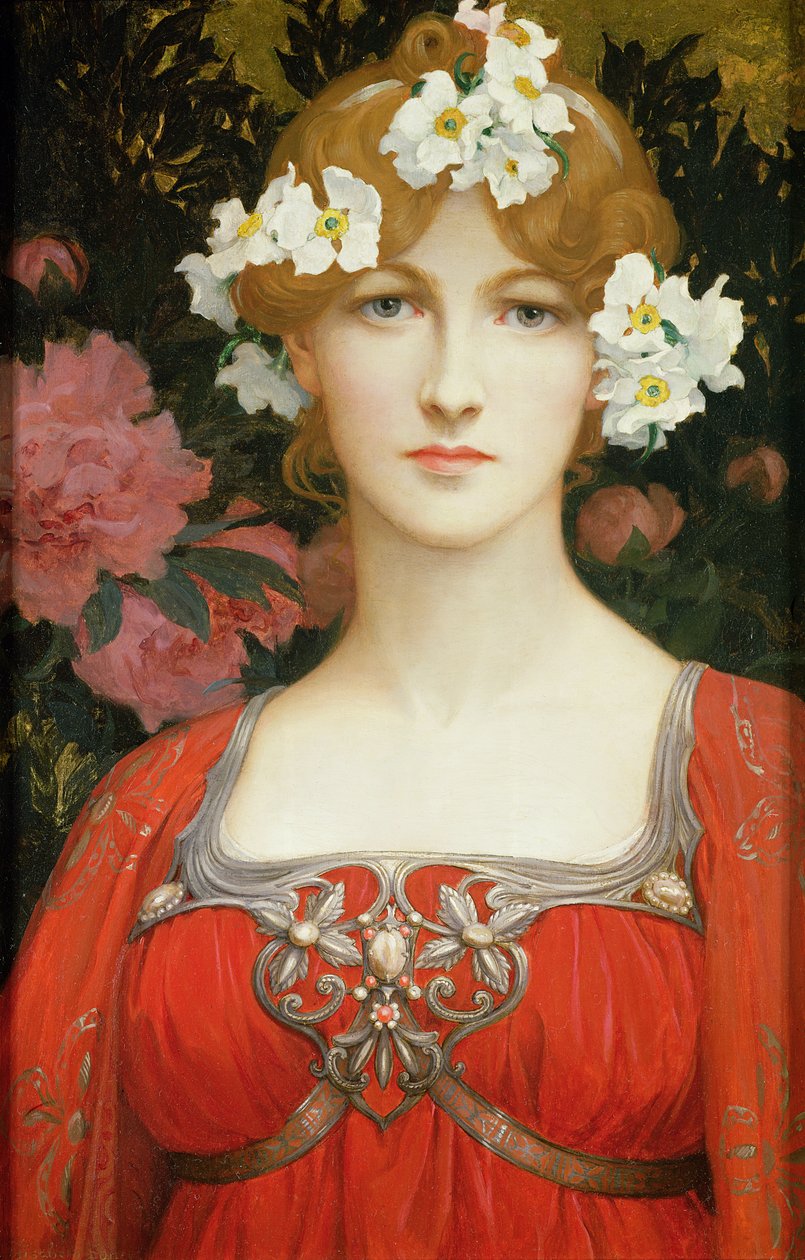 Cirklen af hvide blomster (olie på lærred) af Elisabeth Sonrel